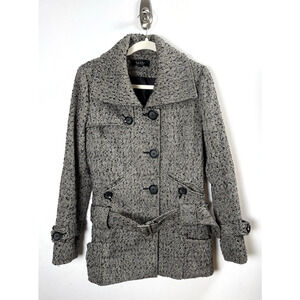 Nicole Miller Wool Blend Tweed Herringbone Coat Preppy City Timeless Classy M